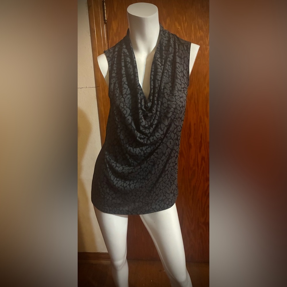 Theory Leopard Print Sleeveless Cowl Neck Top